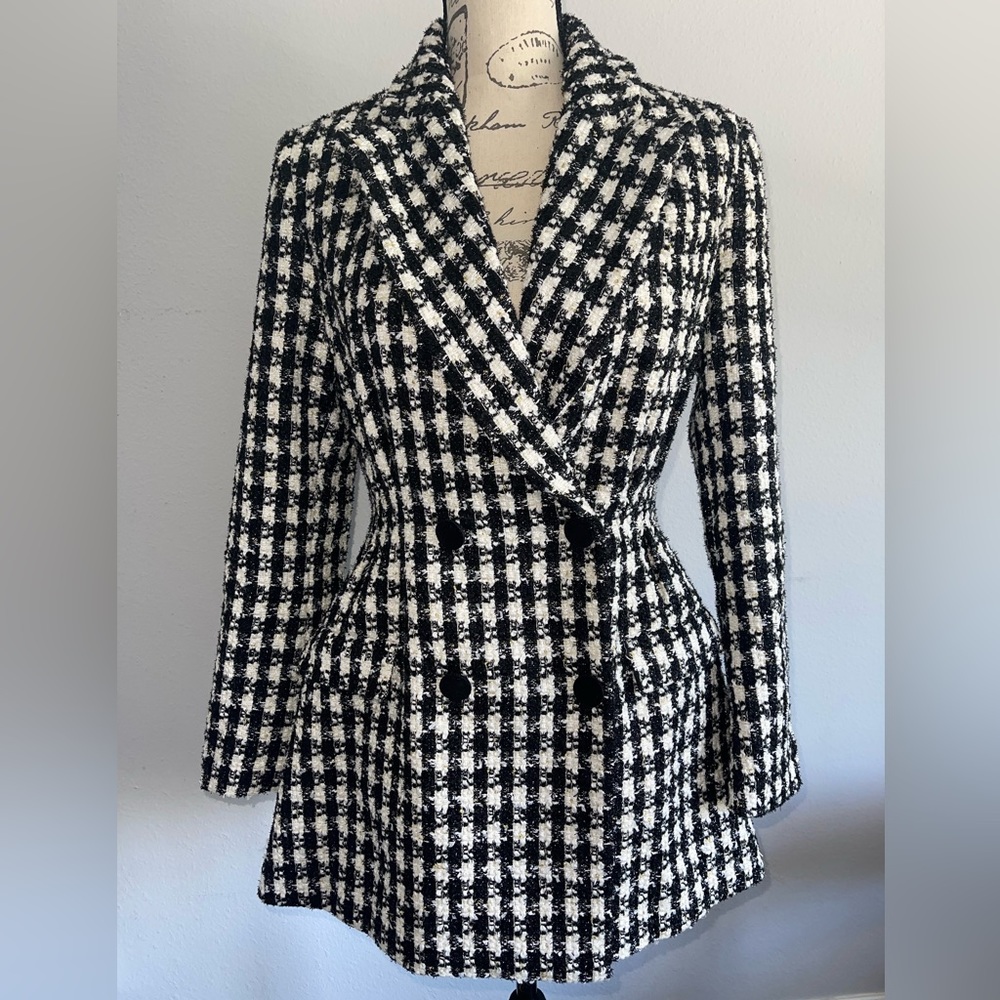 SELF PORTRAIT 
Check BOUCLE COLLARED jacket DRESS